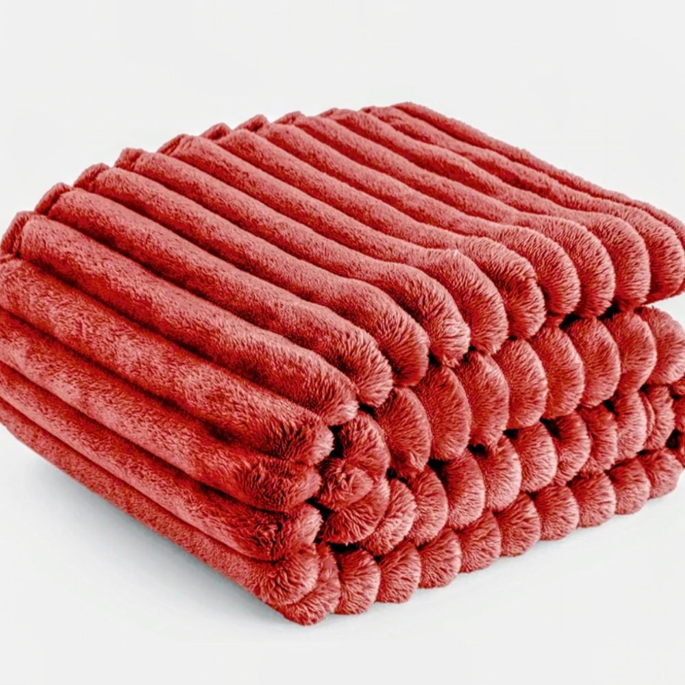 NEW BEDSURE PREMIUM XL MICROFIBER FLEECE RIBBED BRICK DUST PLUSH THROW BLANKET